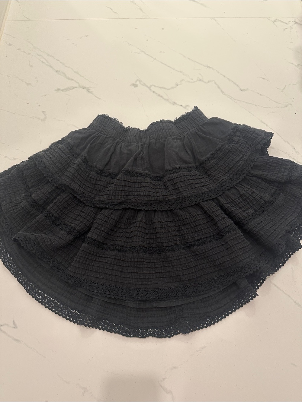 aerie Black Tiered Lace Mini Skirt